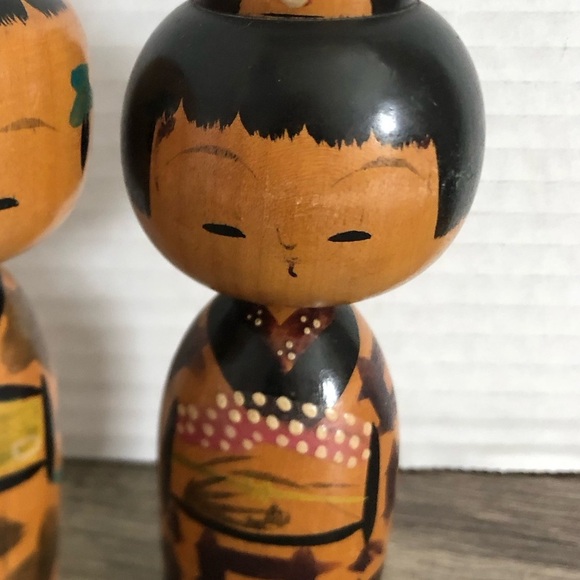 Vtg Handmade Wooden Bobble Head Kokeshi Dolls - Picture 9 of 12